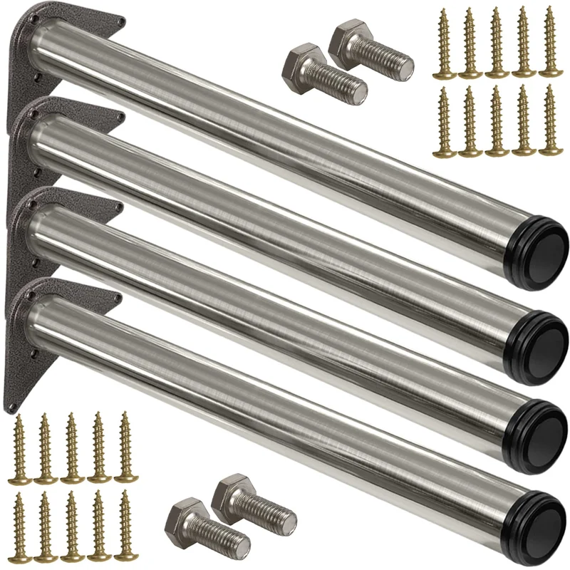 Tischbeine höhenverstellbar 4er Set Edelstahl Optik 60mm Durchmesser