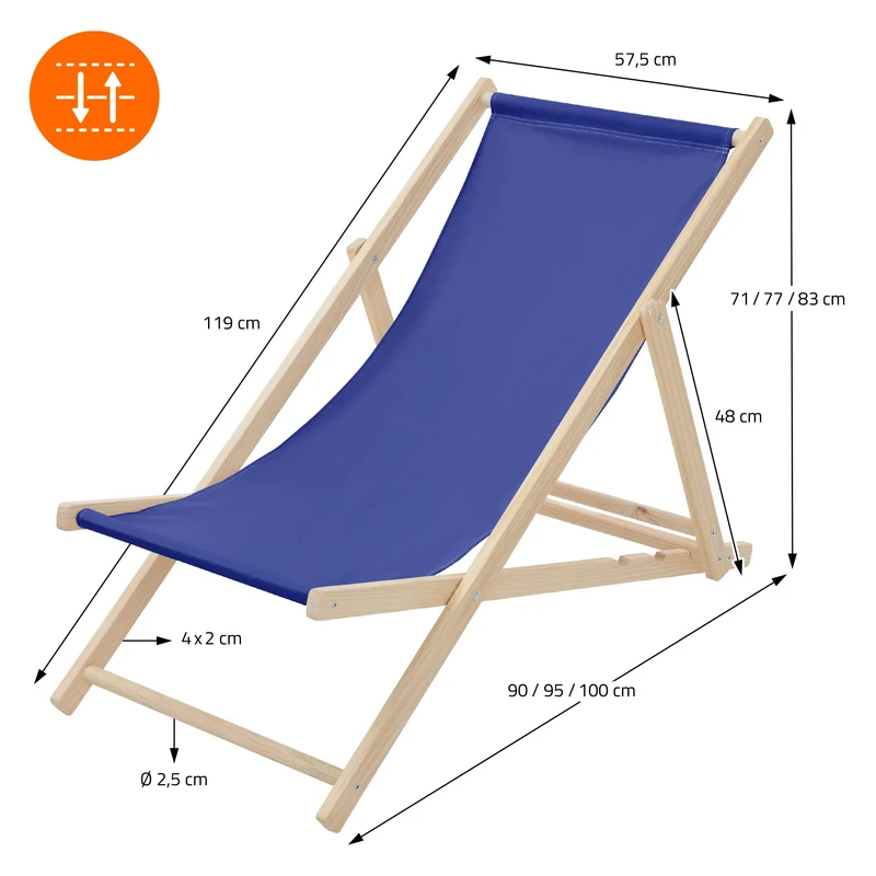 2er Set Liegestuhl klappbar Dunkelblau Holz verstellbare Rückenlehne bis 120 kg Sonnenliege Gartenliege Strandliege