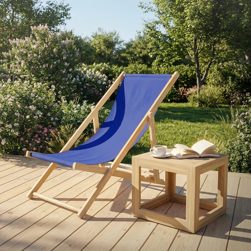 2er Set Liegestuhl klappbar Dunkelblau Holz verstellbare Rückenlehne bis 120 kg Sonnenliege Gartenliege Strandliege