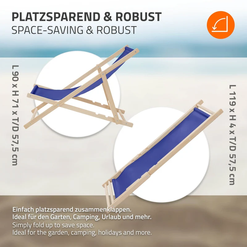 3er Set Liegestuhl klappbar Dunkelblau Holz verstellbare Rückenlehne bis 120 kg Sonnenliege Gartenliege Strandliege