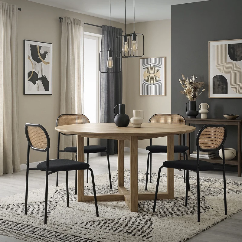 Esszimmerstuhl 4er Set Schwarz bis 120 kg Rattan Rückenlehne ML-Design