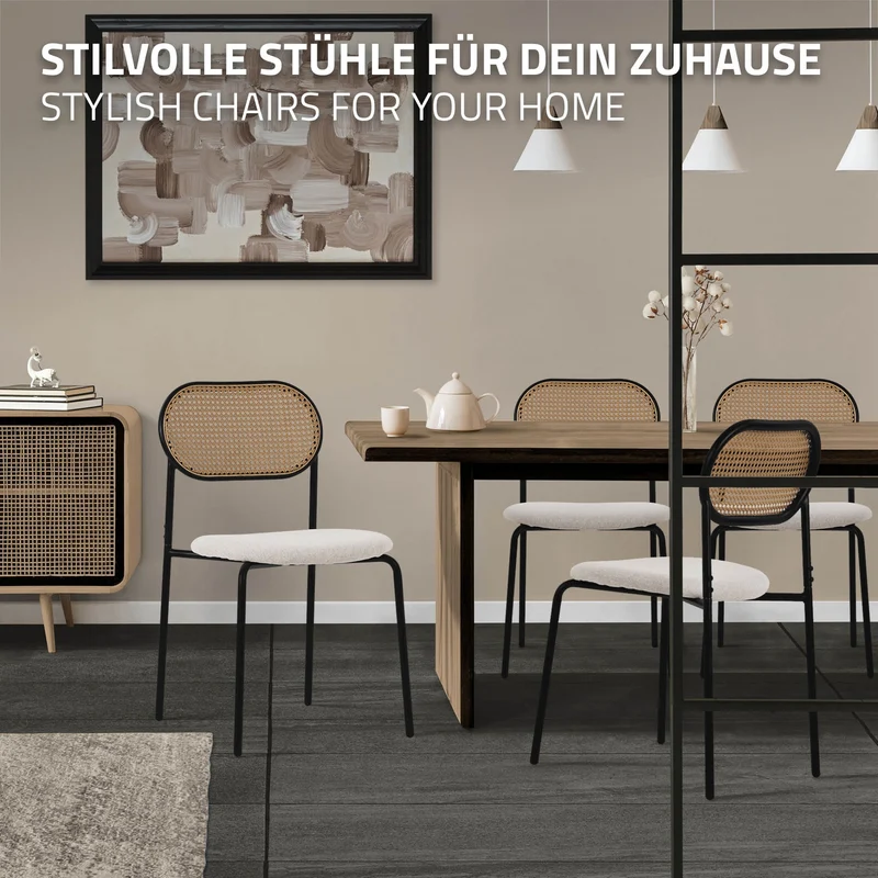 Esszimmerstuhl 4er Set Beige bis 120 kg Rattan Rückenlehne ML-Design
