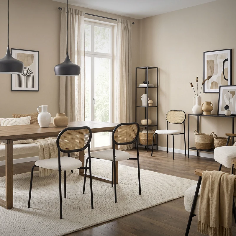Esszimmerstuhl 4er Set Beige bis 120 kg Rattan Rückenlehne ML-Design
