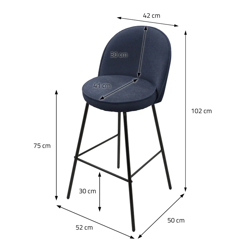 Barhocker 4er Set Dunkelblau 52x102x50 cm mit Rückenlehne und Fußstütze bis 120 kg ML-Design