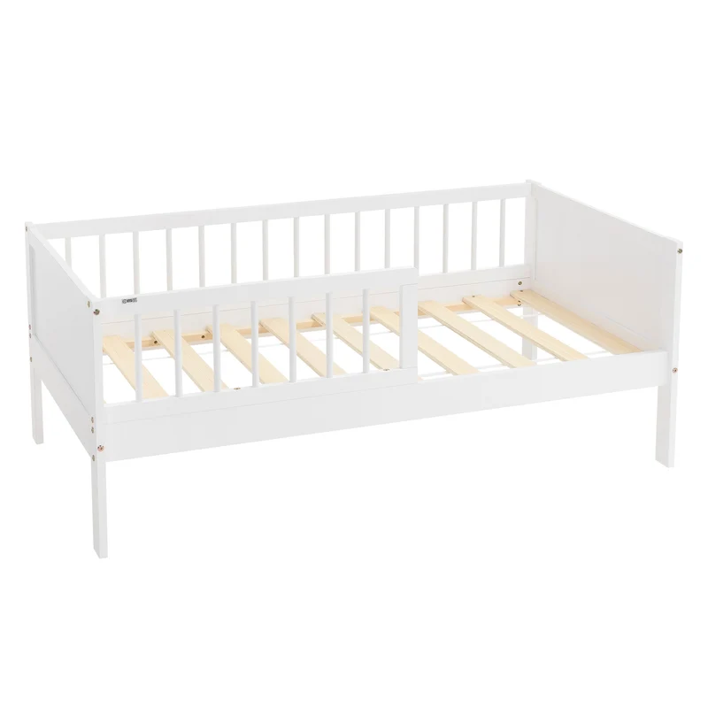 Kinderbett 70x140 cm mit Lattenrost und Rausfallschutz Weiß Kiefernholz ML-Design