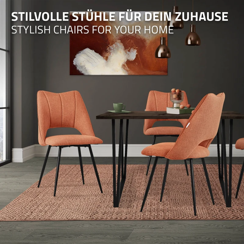 Esszimmerstuhl 6er Set Orange gepolstert inkl. Montagematerial Polsterstuhl Küchenstuhl ML-Design
