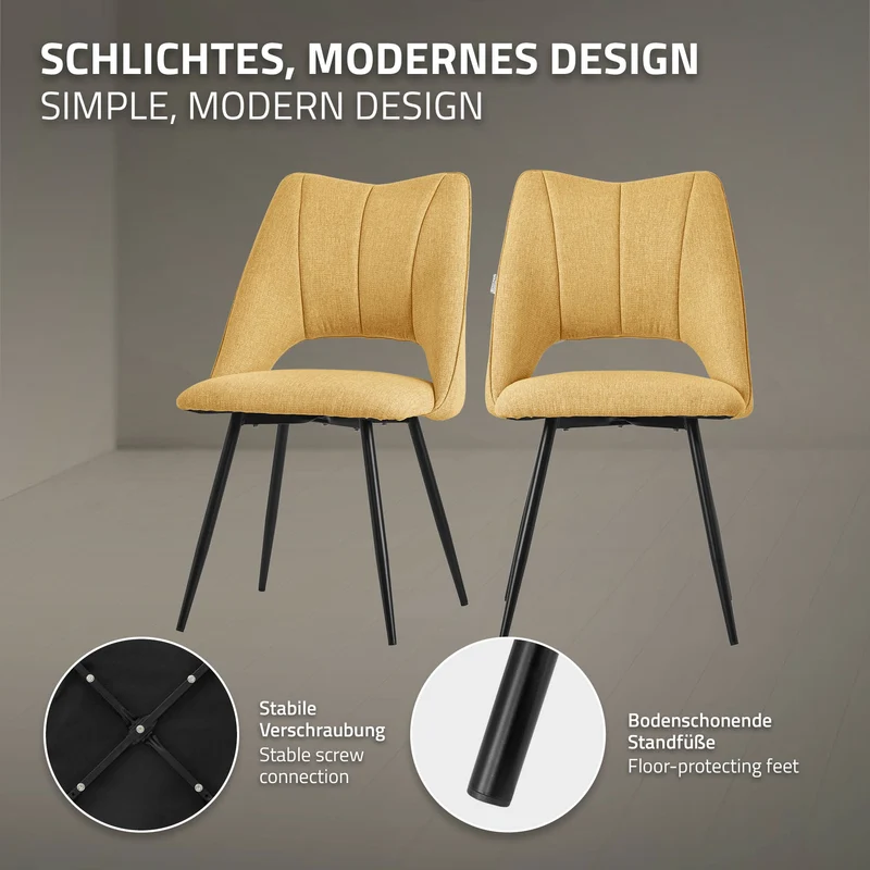 Esszimmerstuhl 4er Set Senfgelb gepolstert inkl. Montagematerial Polsterstuhl Küchenstuhl ML-Design