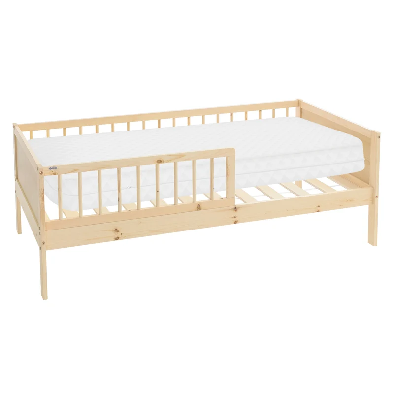 Kinderbett 80x160 cm mit Matratze, Lattenrost und Rausfallschutz in Natur ML-Design