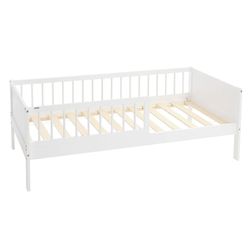 Kinderbett 80x160 cm mit Lattenrost und Rausfallschutz Weiß Kiefernholz ML-Design