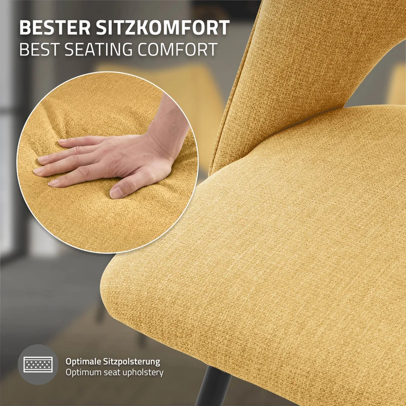 Esszimmerstuhl 6er Set Senfgelb gepolstert inkl. Montagematerial Polsterstuhl Küchenstuhl ML-Design