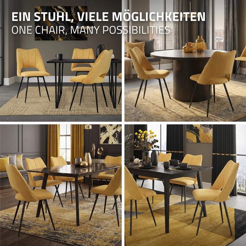 Esszimmerstuhl 6er Set Senfgelb gepolstert inkl. Montagematerial Polsterstuhl Küchenstuhl ML-Design