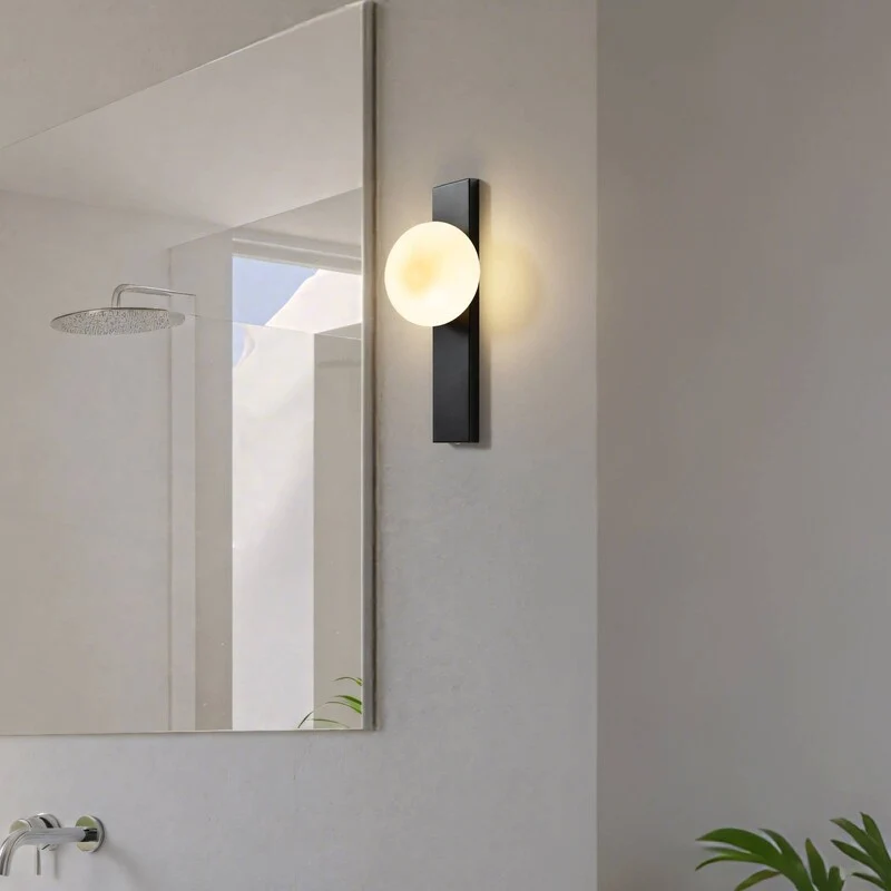 B-Ware Lindby Wandleuchte Tavrik LED Lampe dimmbar schwarz-weiß IP für Feuchträume 30cm