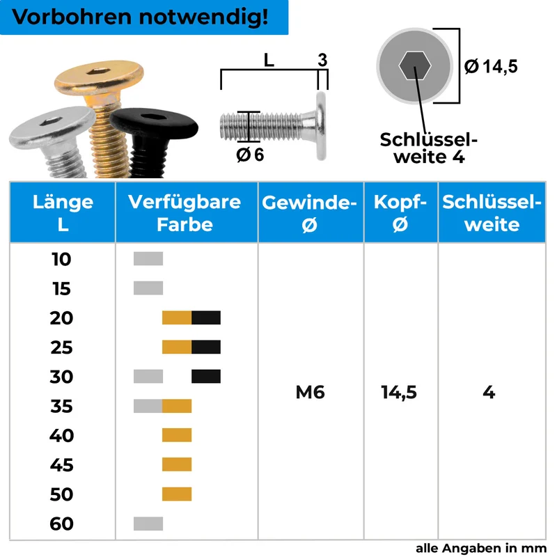 10x Flachkopfschrauben M6 Stahl verzinkt