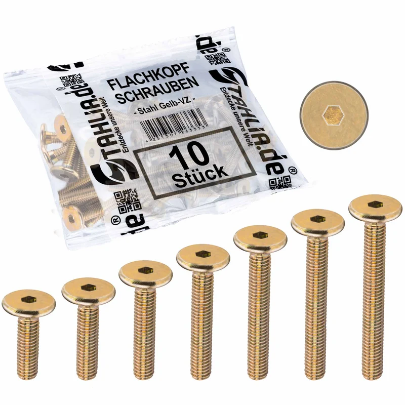 10x Flachkopfschrauben M6 Gelb verzinkt
