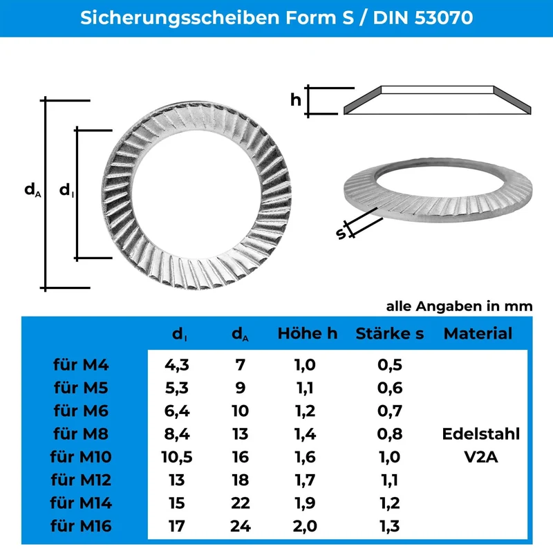 10x Sicherungsscheiben Form S aus Edelstahl A2 V2A