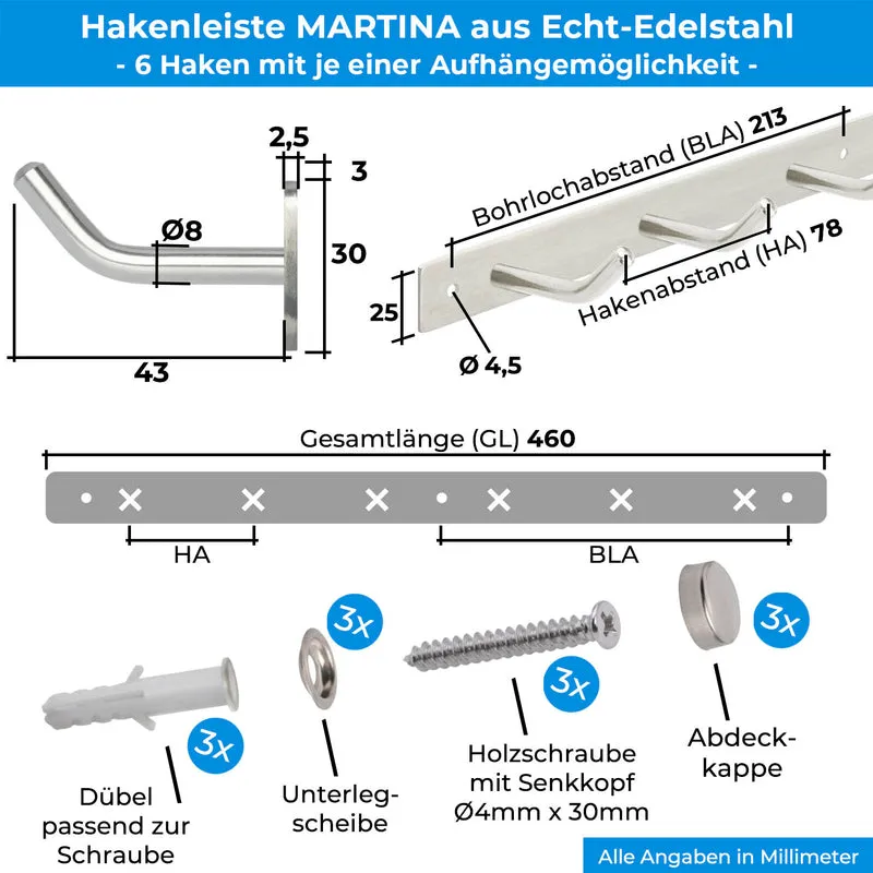 Garderobenleiste Wandhaken Edelstahl 1/4/6/8/10 Haken MARTINA