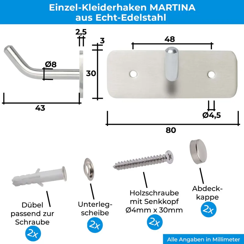 Garderobenleiste Wandhaken Edelstahl 1/4/6/8/10 Haken MARTINA