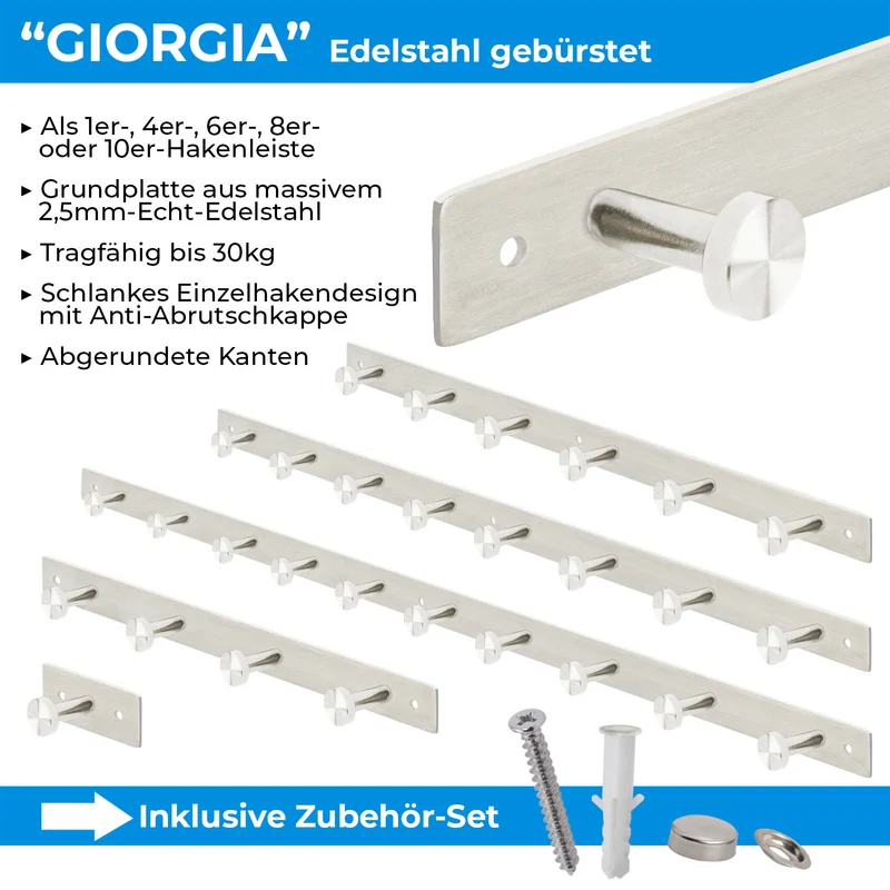Garderobenleiste Wandhaken Edelstahl 1/4/6/8/10 Haken GIORGIA