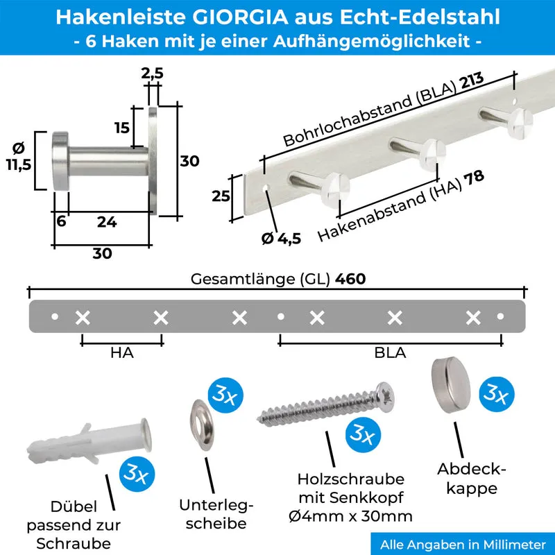 Garderobenleiste Wandhaken Edelstahl 1/4/6/8/10 Haken GIORGIA