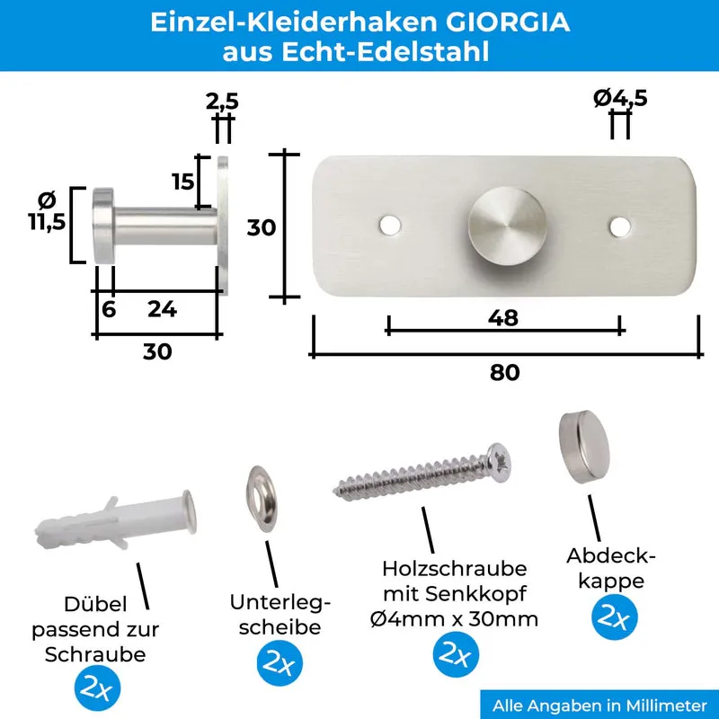 Garderobenleiste Wandhaken Edelstahl 1/4/6/8/10 Haken GIORGIA