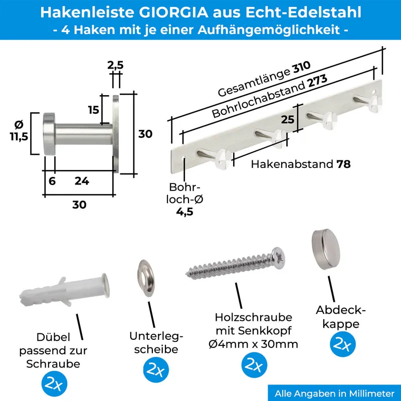 Garderobenleiste Wandhaken Edelstahl 1/4/6/8/10 Haken GIORGIA
