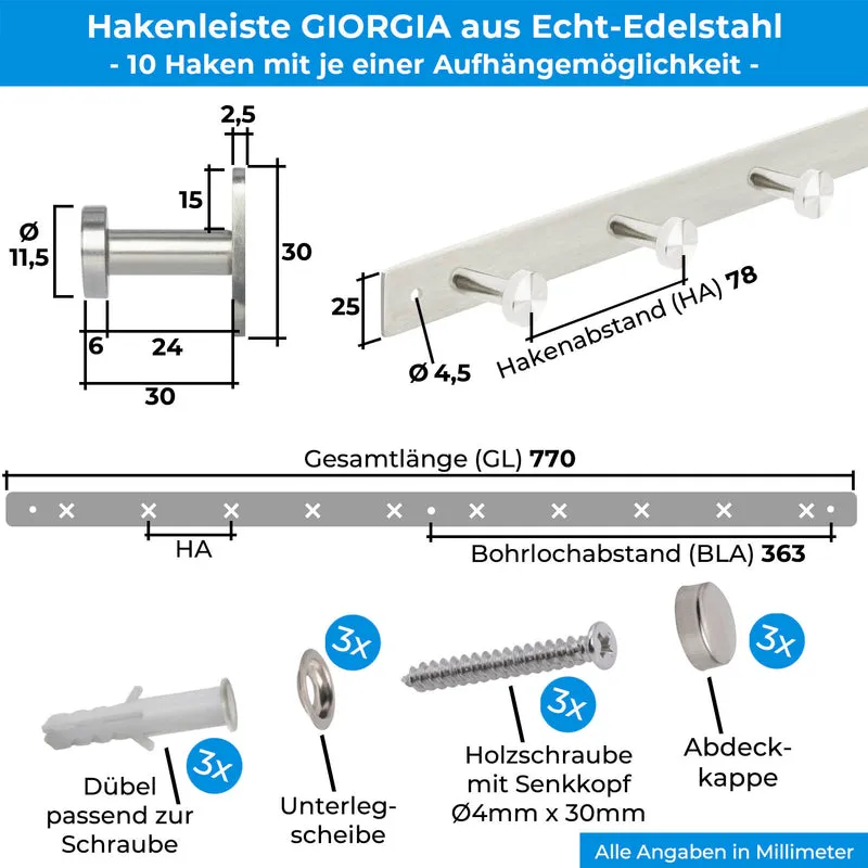 Garderobenleiste Wandhaken Edelstahl 1/4/6/8/10 Haken GIORGIA