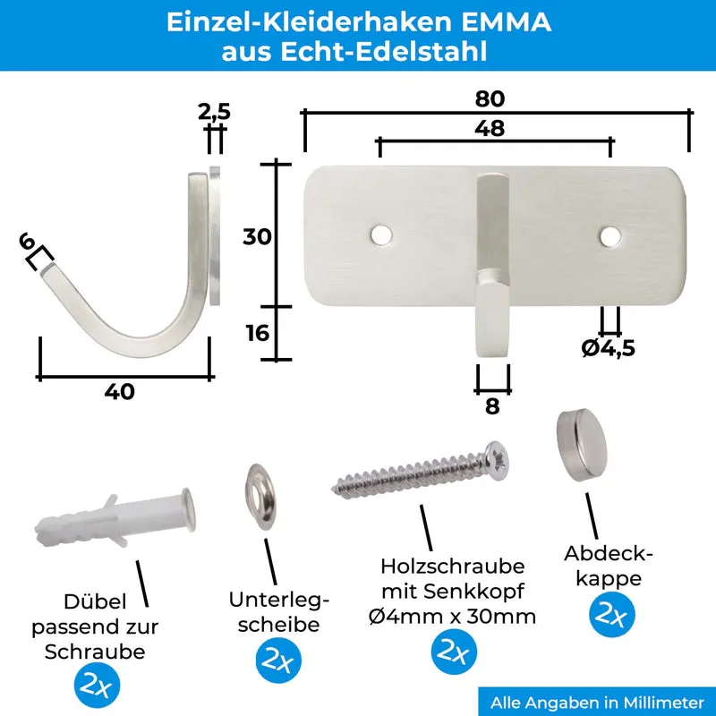 Garderobenleiste Wandhaken Edelstahl gebürstet 1/4/6/8/10 Haken EMMA
