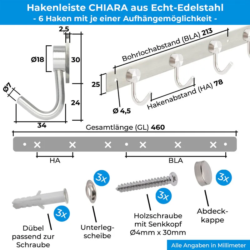 Garderobenleiste Wandhaken aus Edelstahl 1/4/6/8/10 Haken CHIARA