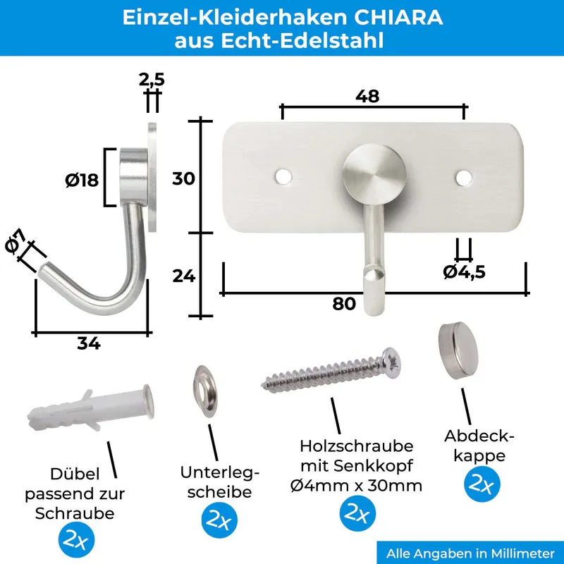 Garderobenleiste Wandhaken aus Edelstahl 1/4/6/8/10 Haken CHIARA