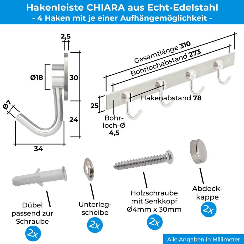Garderobenleiste Wandhaken aus Edelstahl 1/4/6/8/10 Haken CHIARA