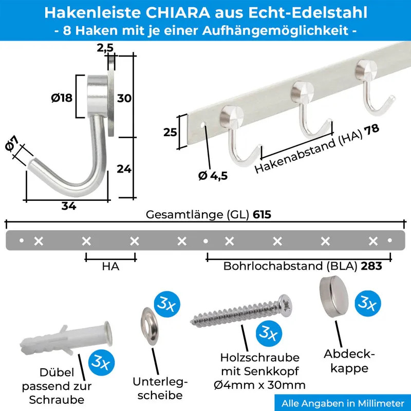 Garderobenleiste Wandhaken aus Edelstahl 1/4/6/8/10 Haken CHIARA