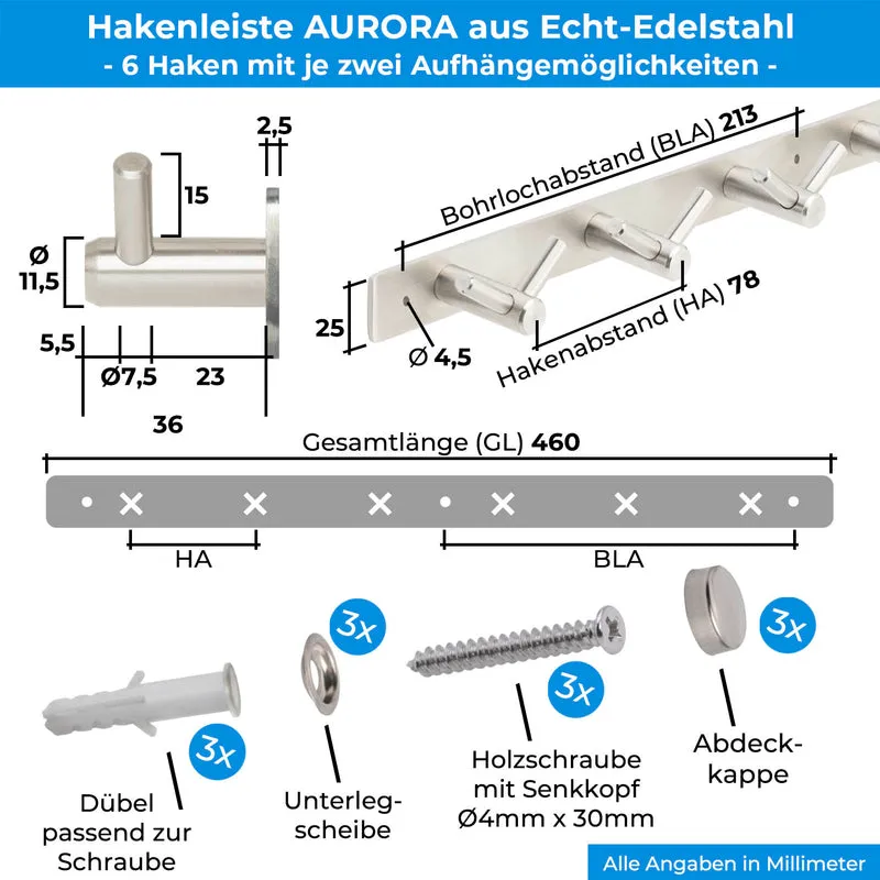 Garderobenleiste Wandhaken Edelstahl 1/4/6/8/10 Haken AURORA