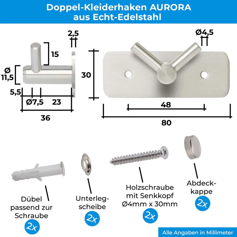 Garderobenleiste Wandhaken Edelstahl 1/4/6/8/10 Haken AURORA