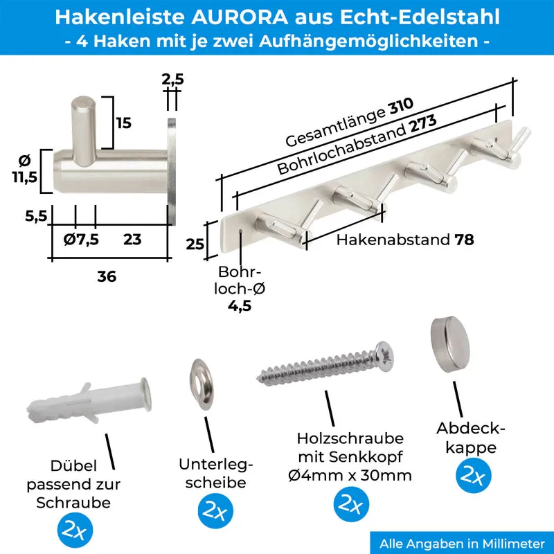 Garderobenleiste Wandhaken Edelstahl 1/4/6/8/10 Haken AURORA