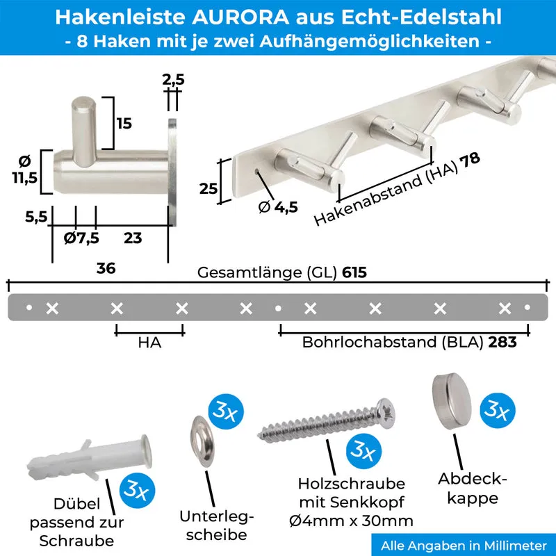 Garderobenleiste Wandhaken Edelstahl 1/4/6/8/10 Haken AURORA