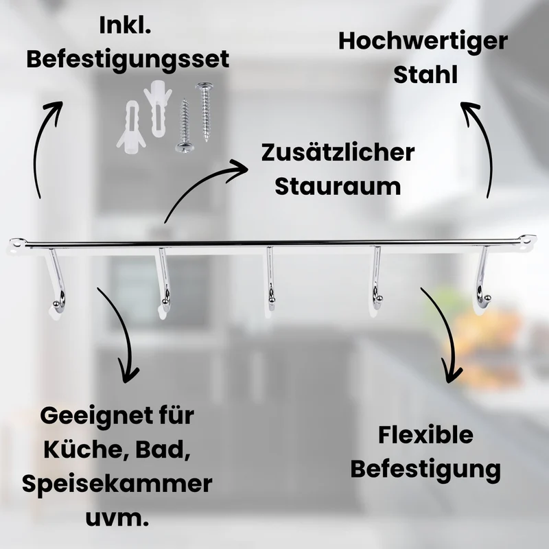 Unterbau-Hakenleiste Chrom 400mm Unterbauhaken Ordnungssystem Küchenhakenleiste