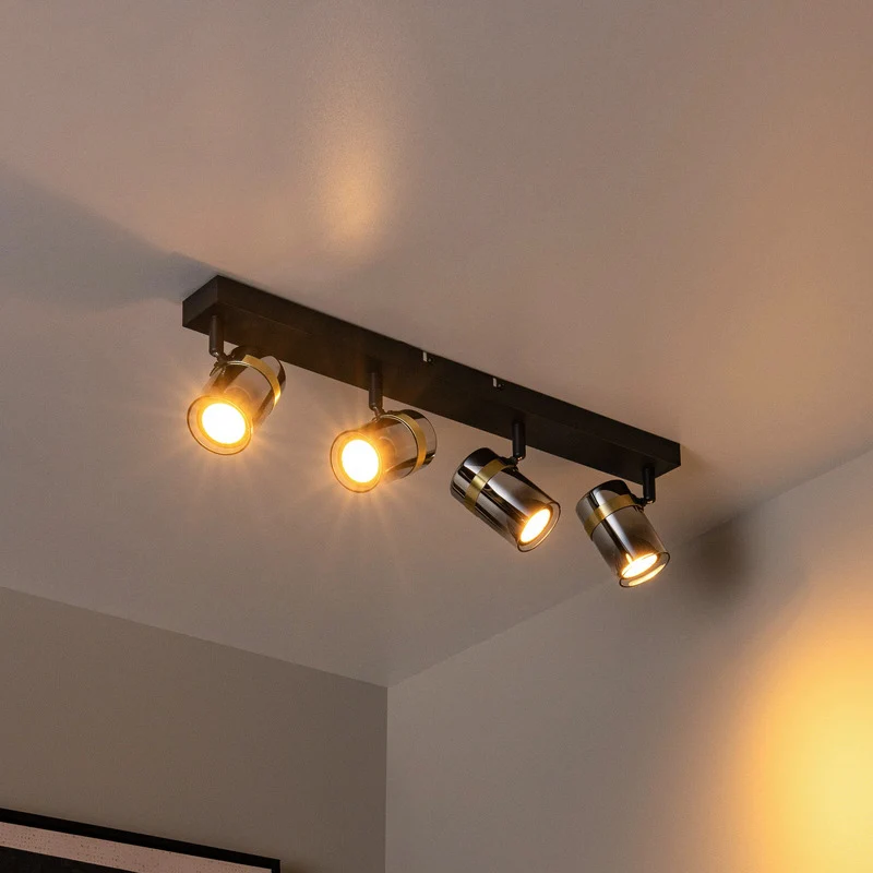 B-Ware Lucide Deckenstrahler UPTON GU10 4-flammig LED Strahler schwarz Rauchglas