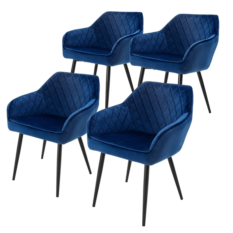 Esszimmerstuhl 2er Set Rauten Steppung Samtbezug mit Metallbeinen inkl. Montagematerial ML-Design