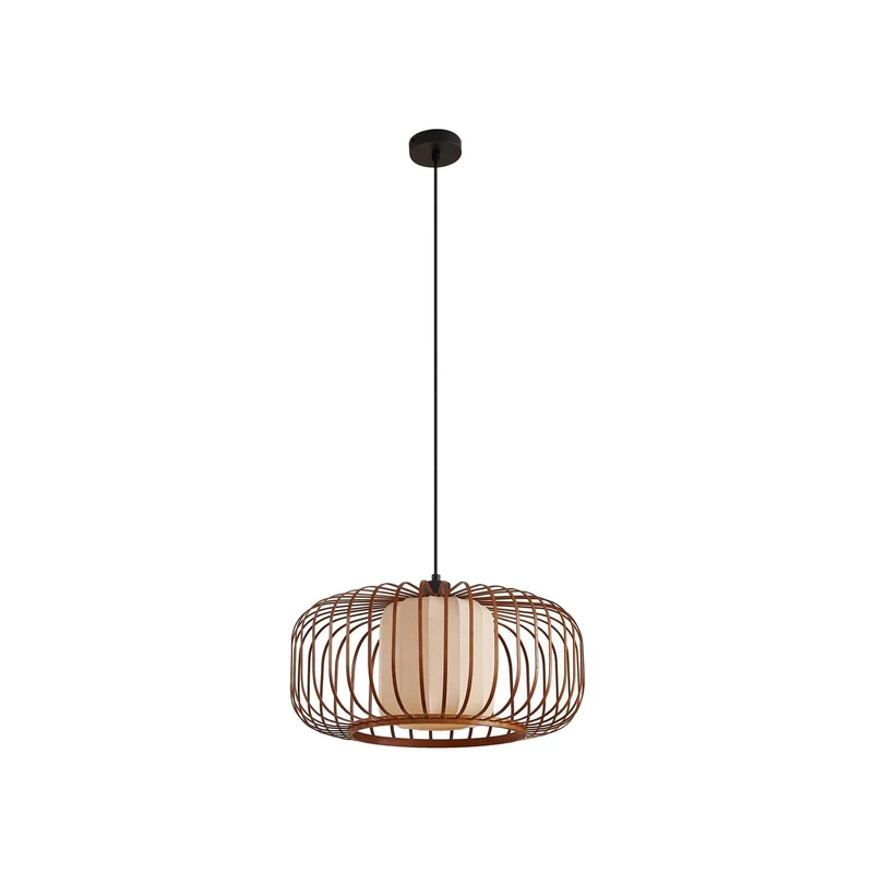 B-Ware Lindby Pendelleuchte Davella 50 cm Bambus Textil dimmbar Holzfarbe