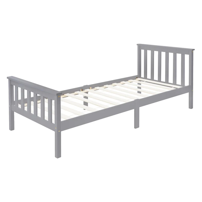 Bettgestell Einzelbett 90x200cm aus Kiefernholz in Hellgrau mit Lattenrost ML-Design