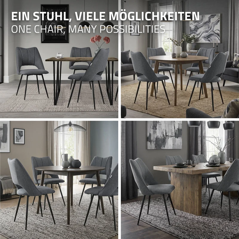 Esszimmerstuhl 6er Set Grau gepolstert inkl. Montagematerial Polsterstuhl Küchenstuhl ML-Design