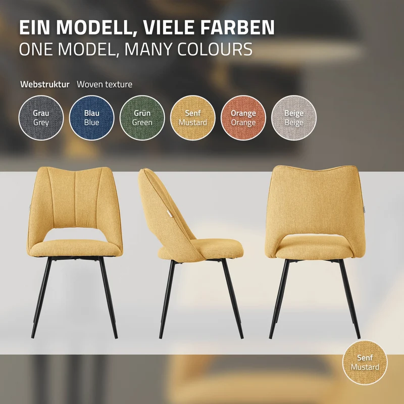 Esszimmerstuhl 2er Set Senfgelb gepolstert inkl. Montagematerial Polsterstuhl Küchenstuhl ML-Design