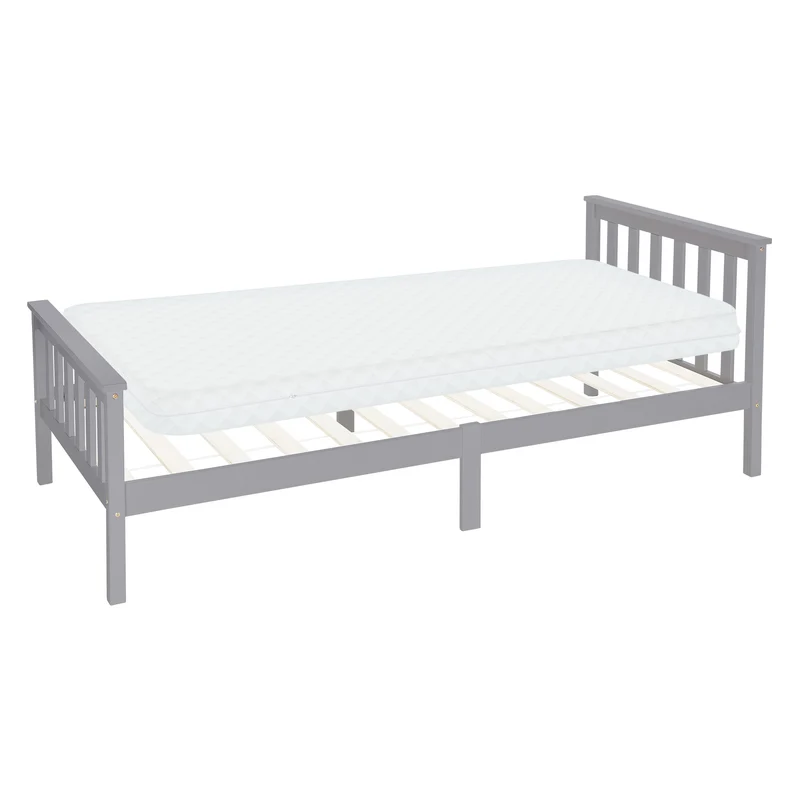Bettgestell Einzelbett 90x200cm aus Kiefernholz in Hellgrau mit Lattenrost & Matratze H-10cm ML-Design