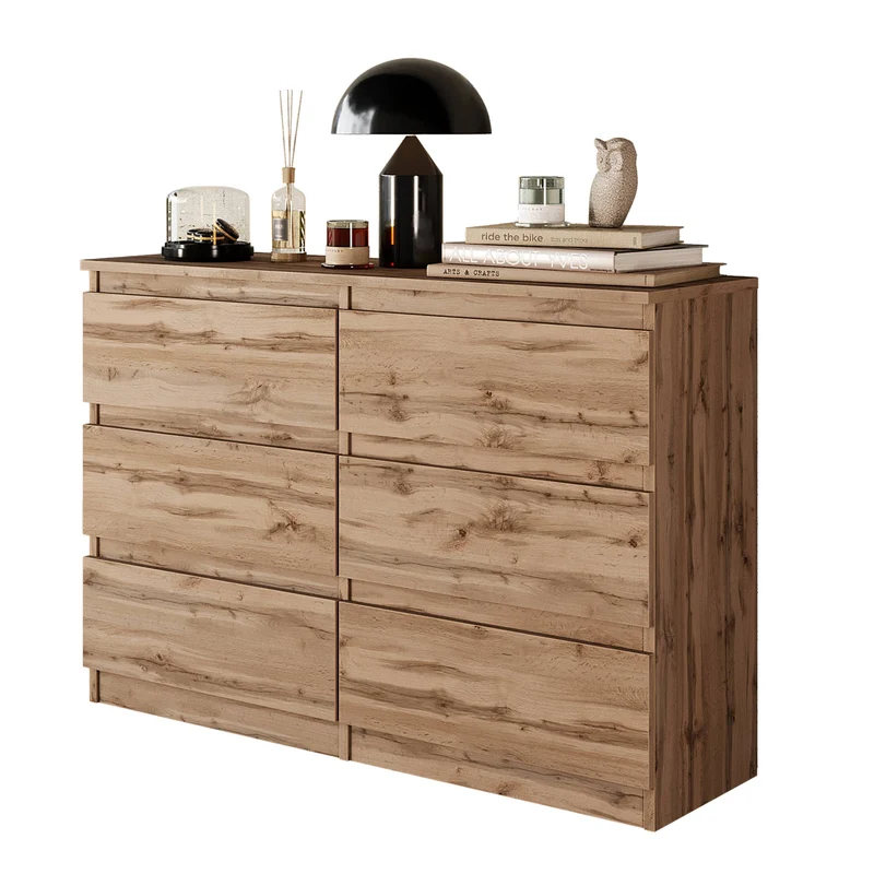 GABRIEL - Kommode / Sideboard mit 6 Schubladen - Wotan Eiche H71cm B100cm T33cm