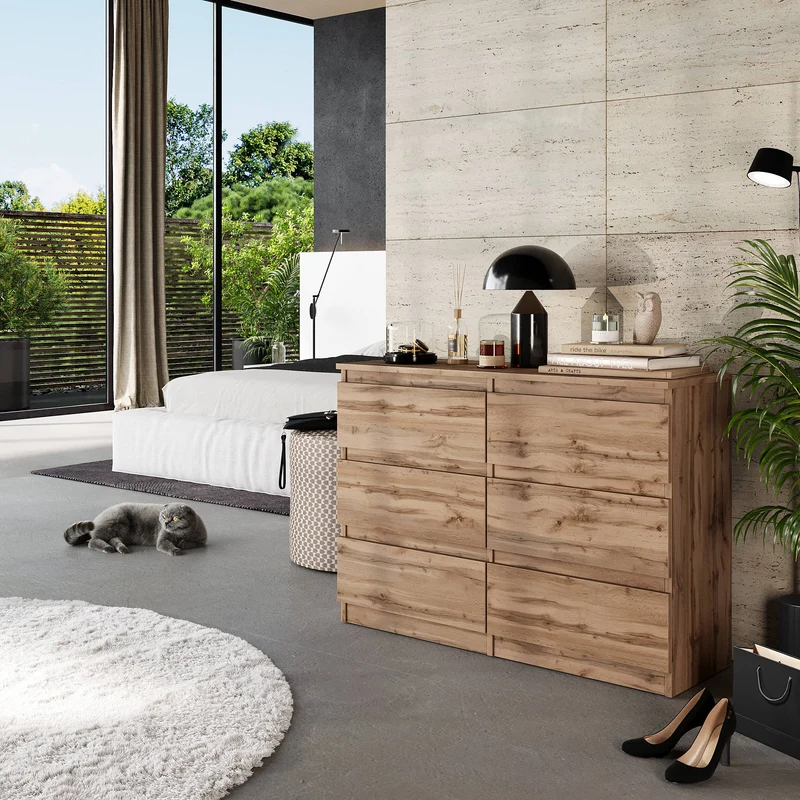 GABRIEL - Kommode / Sideboard mit 6 Schubladen - Wotan Eiche H71cm B100cm T33cm