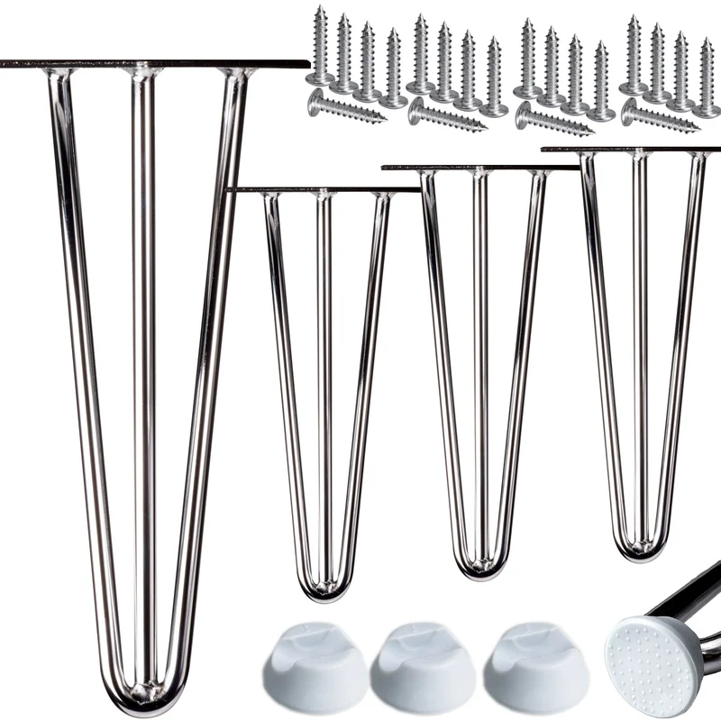 Haarnadelbeine 4x CHROM glänzend Tischbeine Stahl 2/3 Streben Ø 12 mm
