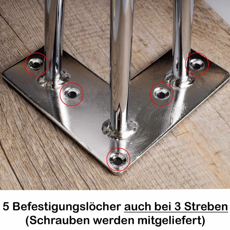 Haarnadelbeine 4x CHROM glänzend Tischbeine Stahl 2/3 Streben Ø 12 mm