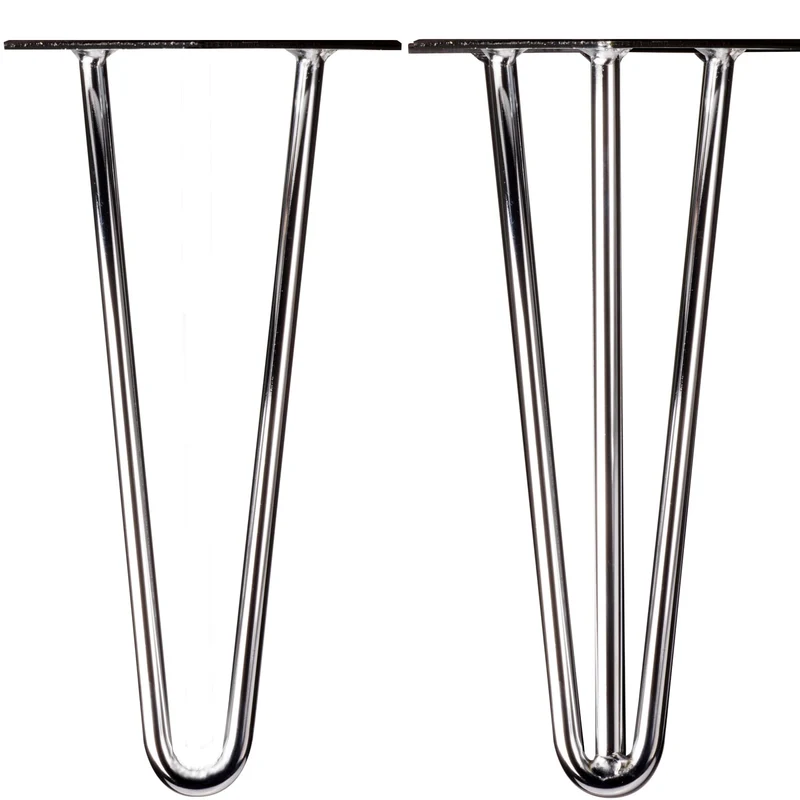 Haarnadelbeine 4x CHROM glänzend Tischbeine Stahl 2/3 Streben Ø 12 mm