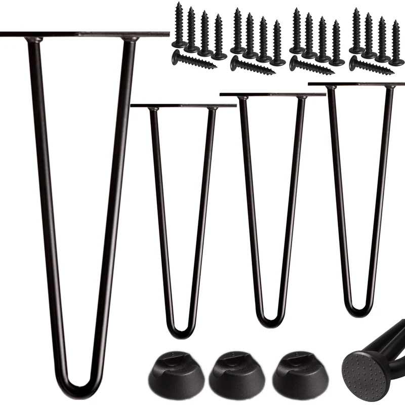 Haarnadelbeine 4x Tischbeine matt Schwarz mit 2/3 Streben Ø 12 mm