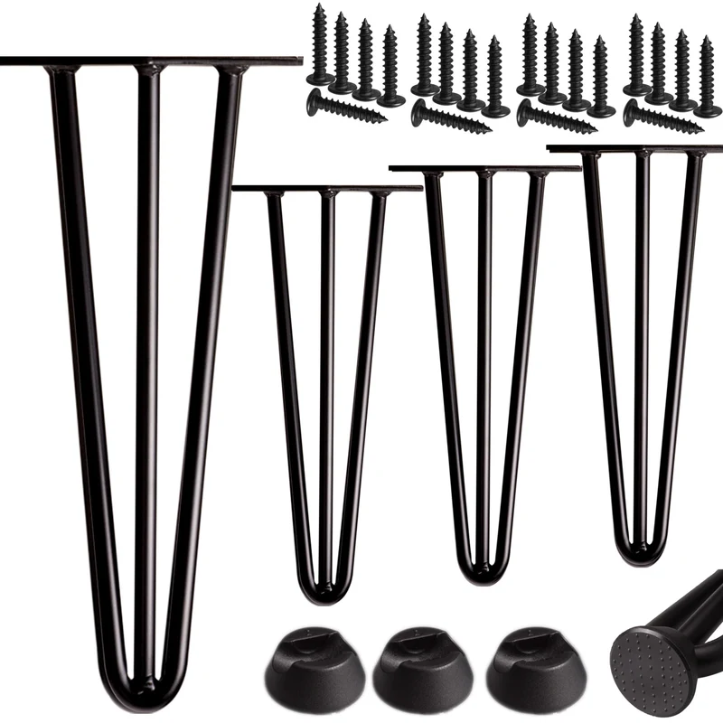Haarnadelbeine 4x Tischbeine matt Schwarz mit 2/3 Streben Ø 12 mm